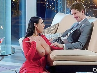 Angela White And Markus Dupree In Elegant Brunette In Red Dress Fucked Hard On The Couch